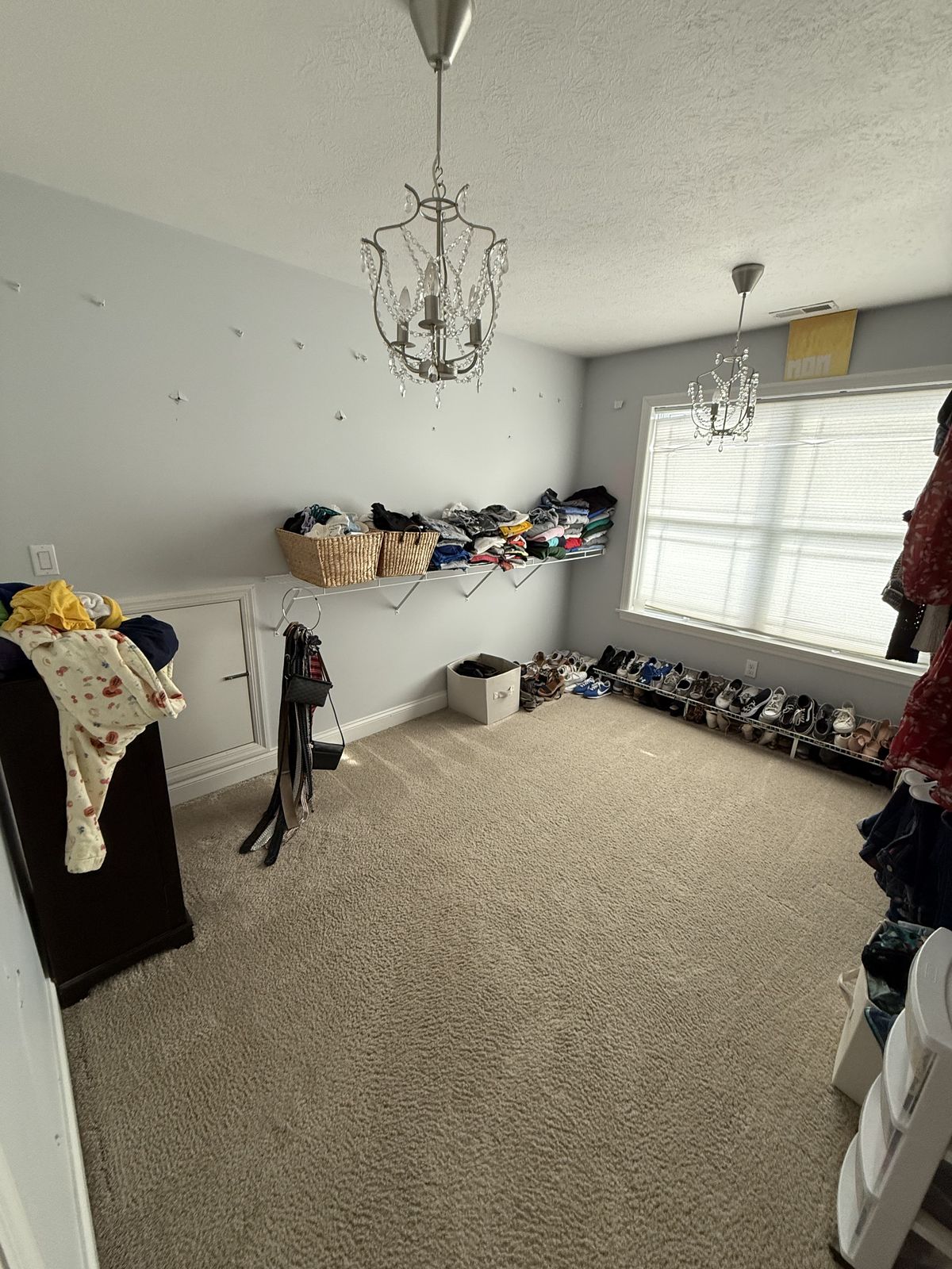 Before, carpet and wire shelving