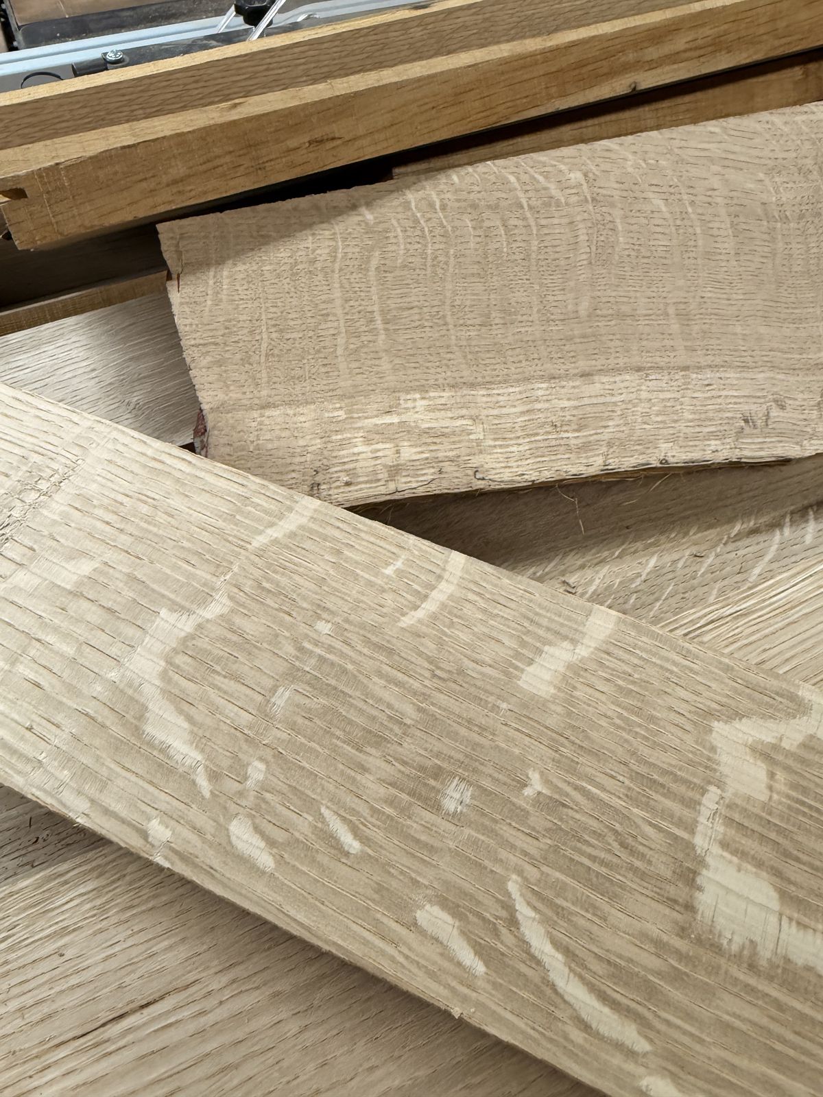 Quarter sawn white oak for the trim, ray fleck and all