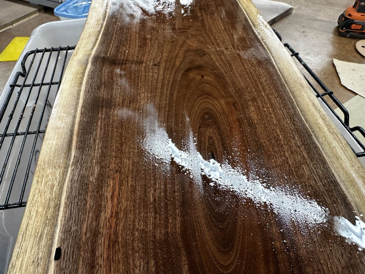 Live edge walnut the moment the first coat of oil goes on