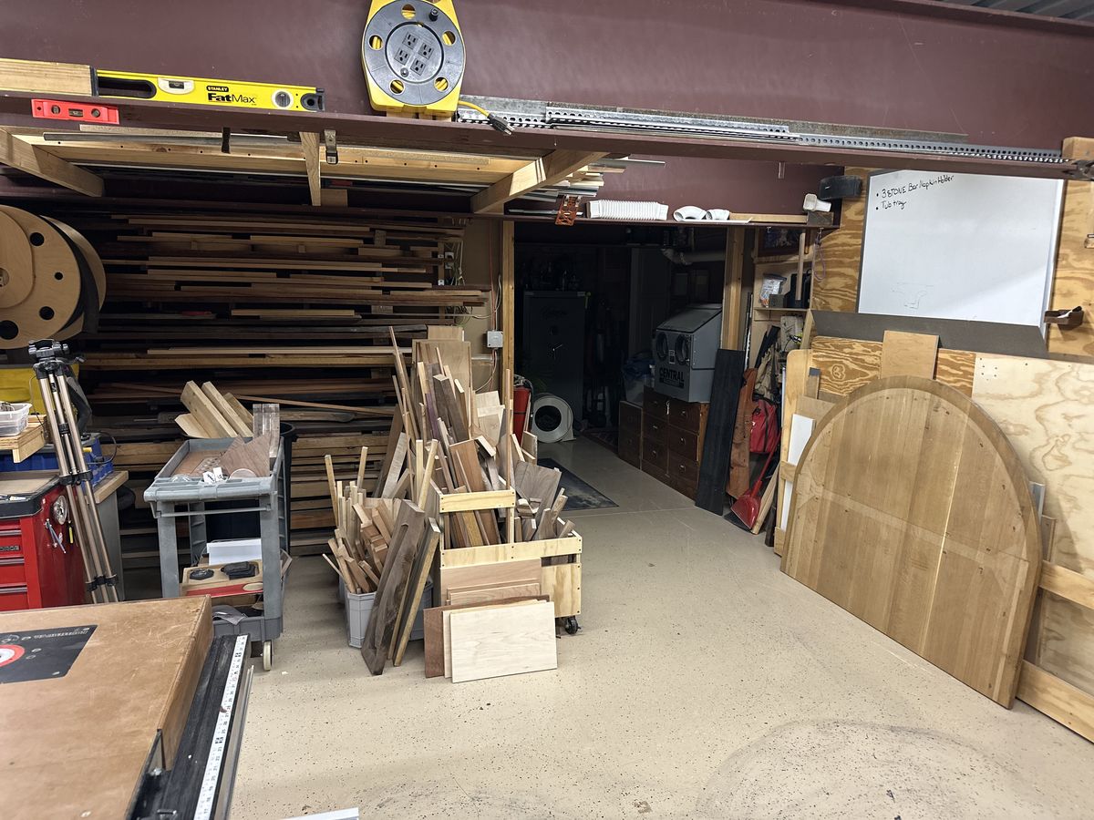 The garage annex: lumber rack and offcuts