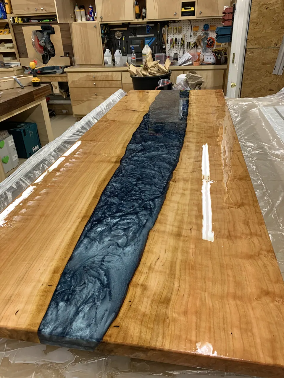 Blue Metallic Epoxy and Cherry Coffee Table