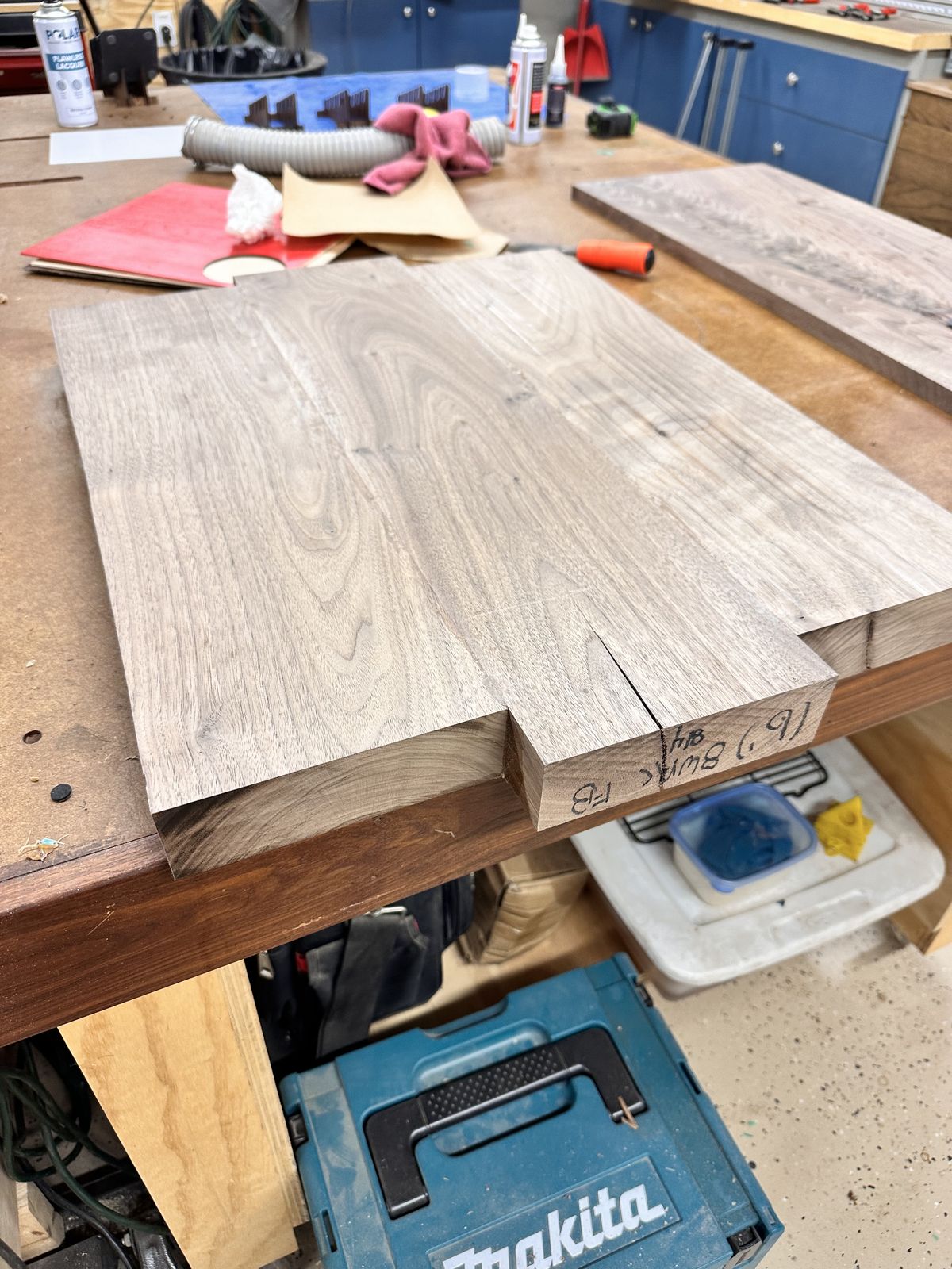 The top glued up, before it got cut round