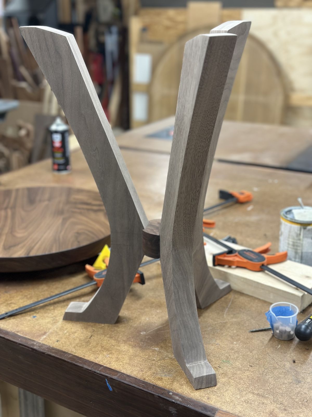 A pair of legs glued and clamped